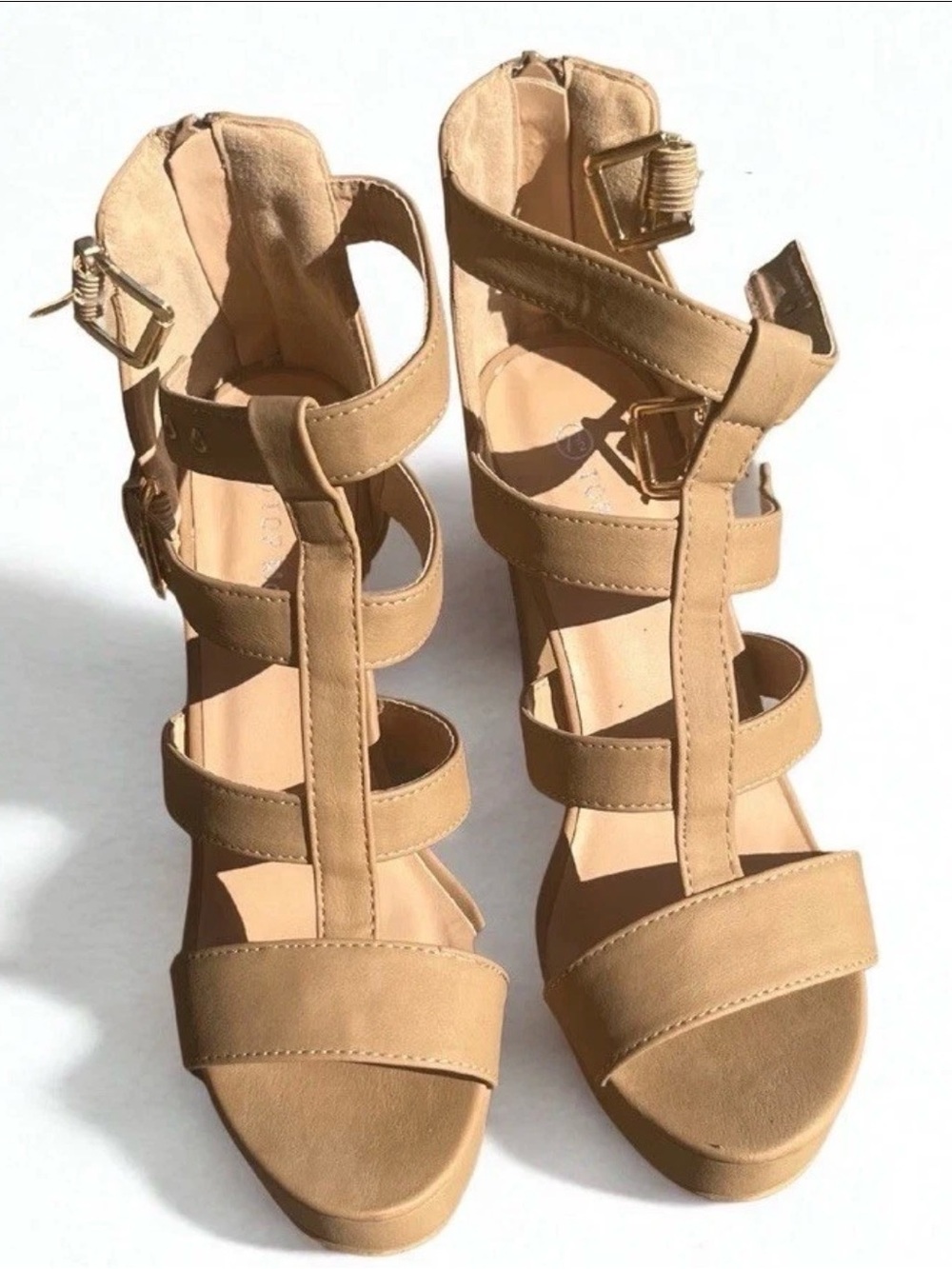 TOP Moda Y2K 2000’s Era Tan Strappy High Heel Gladiator Sandals Sz 7.5